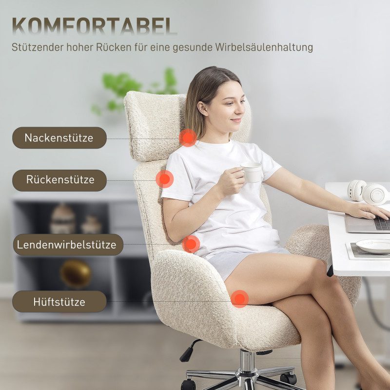 Kontorsstol i Gråvit Teddy – Ergonomisk Design & Justerbart Nackstöd
