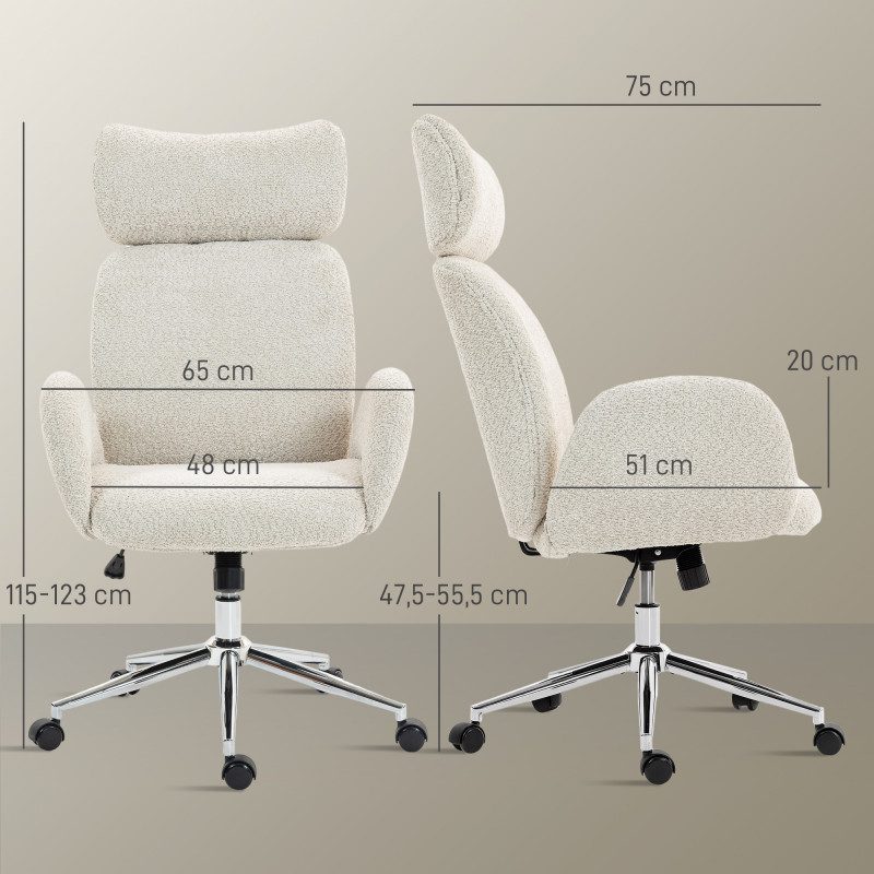 Kontorsstol i Gråvit Teddy – Ergonomisk Design & Justerbart Nackstöd