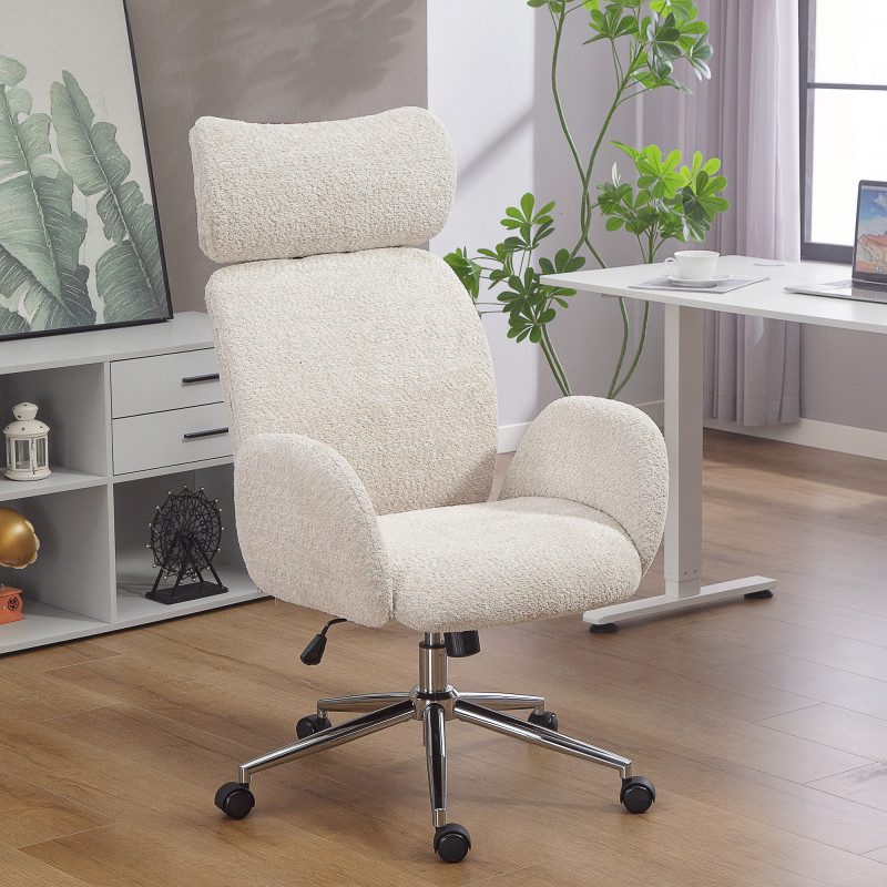 Kontorsstol i Gråvit Teddy – Ergonomisk Design & Justerbart Nackstöd