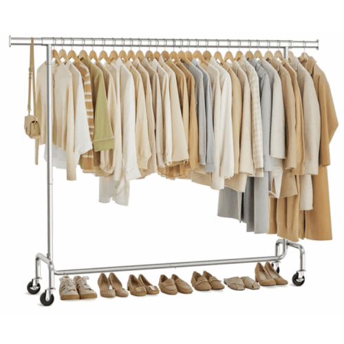 Kraftig Klädställning med Hjul – 110 kg, Utdragbar Stång 160–200 cm