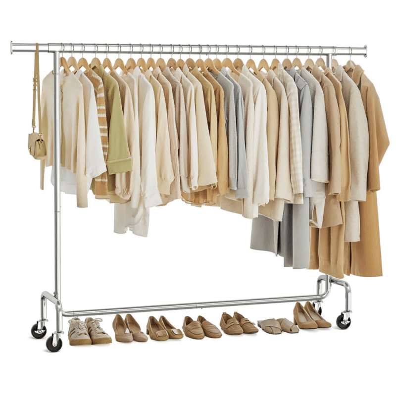 Kraftig Klädställning med Hjul – 110 kg, Utdragbar Stång 160–200 cm
