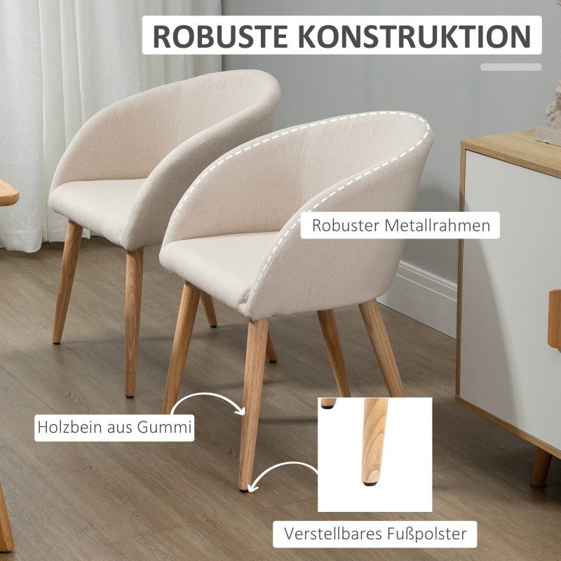 Matstolar 2-pack Beige Tyg med Armstöd och Träben