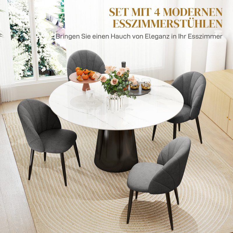 Matstolar 4-pack Mörkgrå Sammet med Svarta Stålben