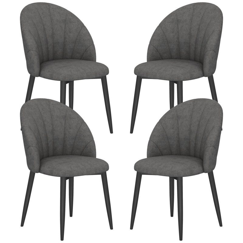 Matstolar 4-pack Mörkgrå Sammet med Svarta Stålben