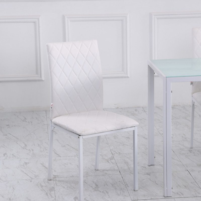 Matstolar 4-pack Vit Konstläder med Metallben och Hög Rygg