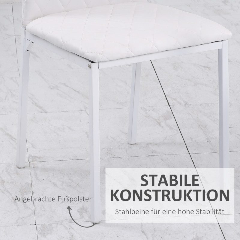 Matstolar 4-pack Vit Konstläder med Metallben och Hög Rygg
