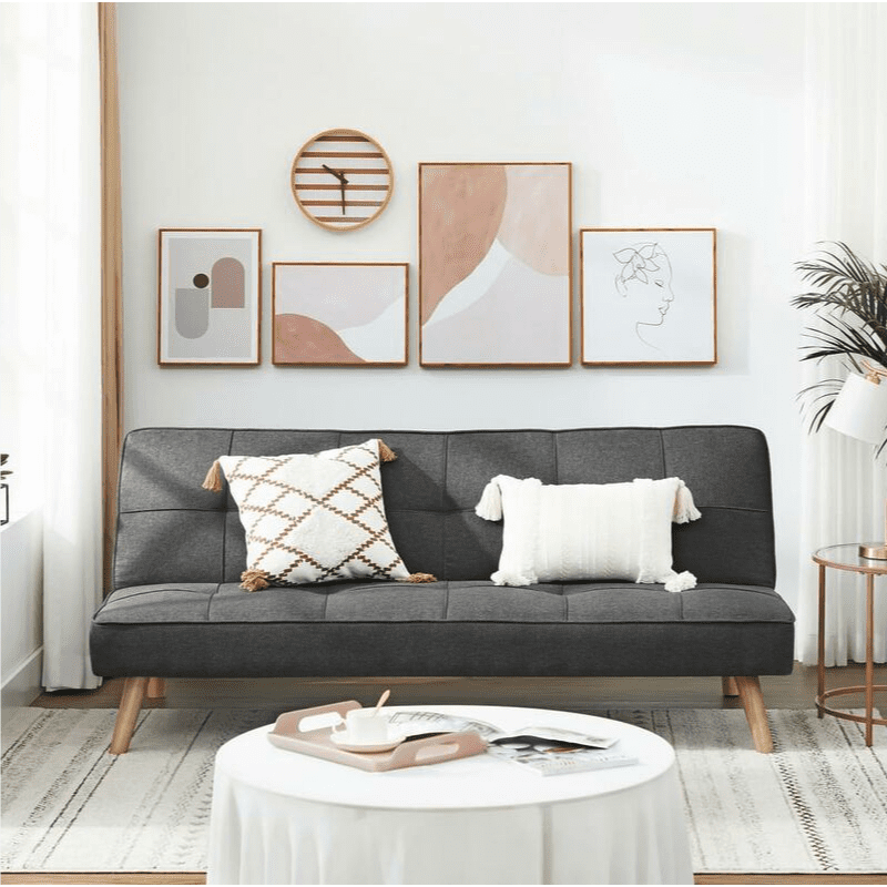 Mörkgrå bäddsoffa i linne-look, 3-sits – 175 × 83 × 76 cm