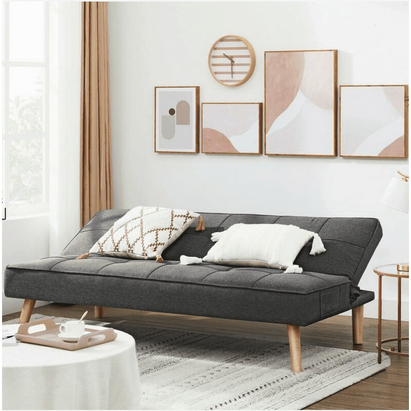 Mörkgrå bäddsoffa i linne-look, 3-sits – 175 × 83 × 76 cm