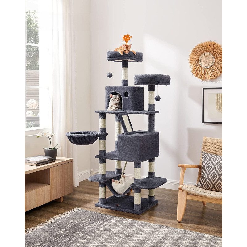 Mörkgrått XL klösträd 168 cm med klöspelare i sisal