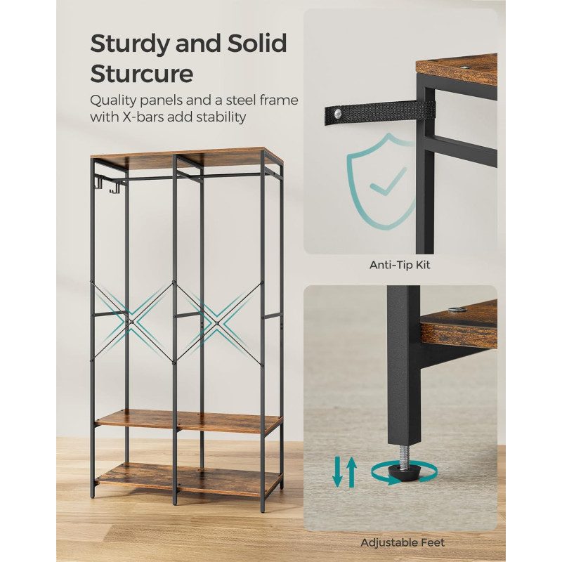 Öppen Garderob i Industriell Stil – Vintage Brun, 94,5 x 40 x 180 cm