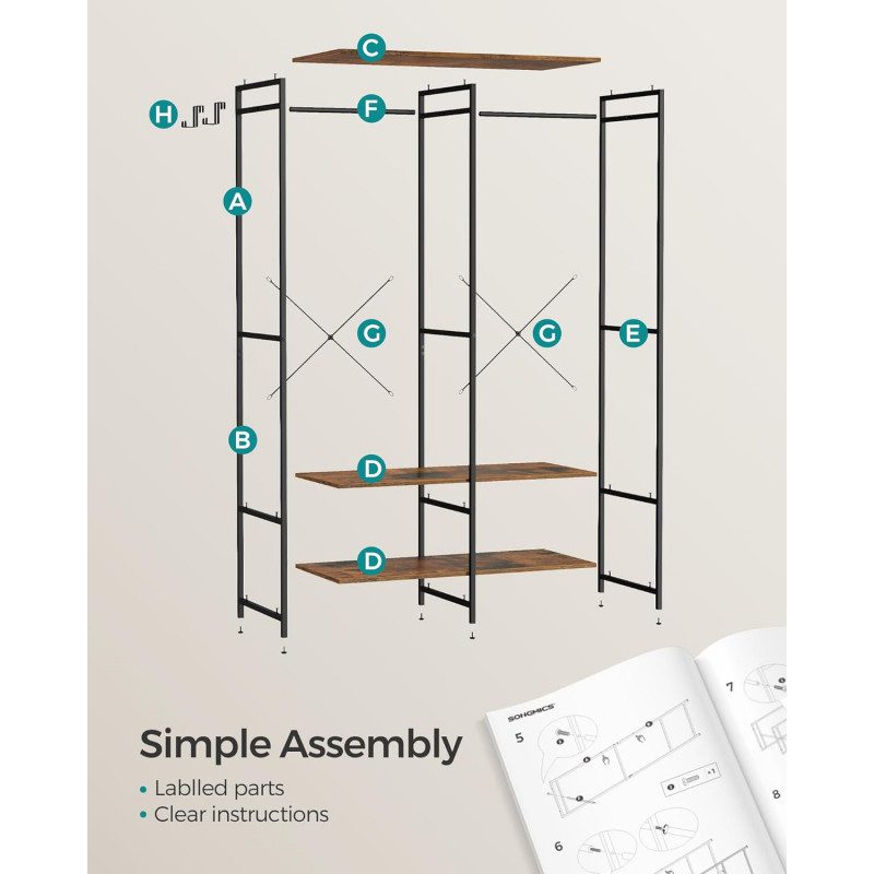 Öppen Garderob i Industriell Stil – Vintage Brun, 94,5 x 40 x 180 cm