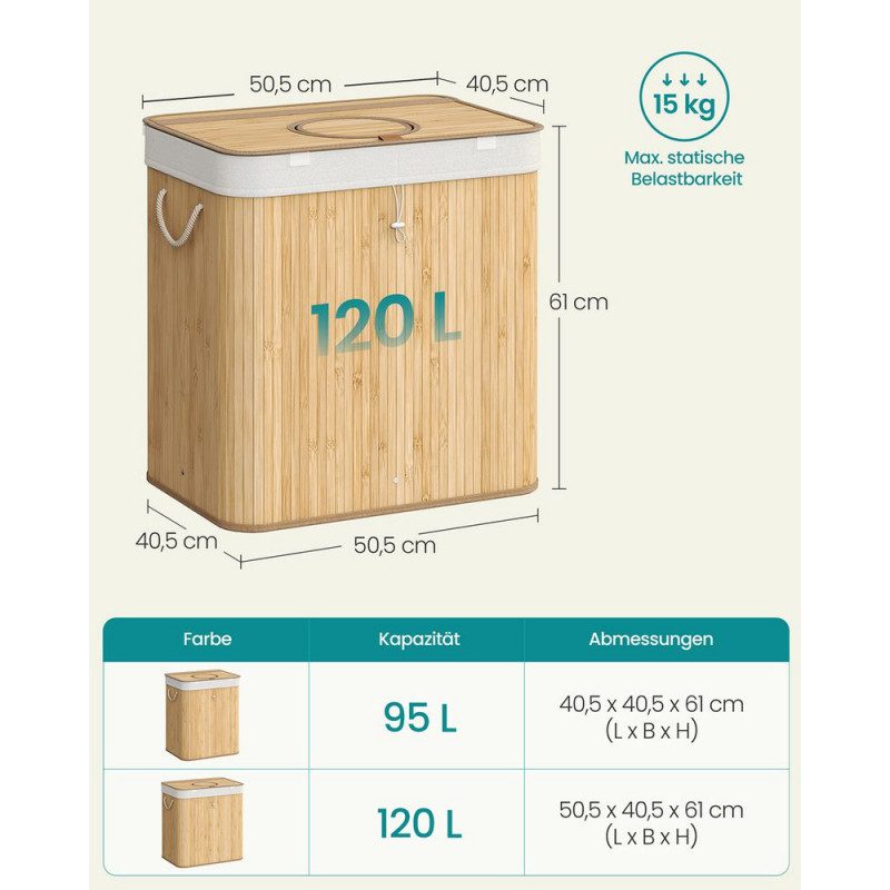 Pantpåsehållare 120 Liter – Med Hål och Lock i Bambu