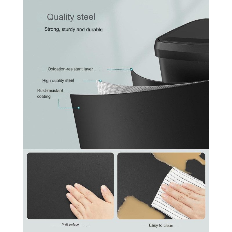 Papperskorg med Pedal och Lock – 50L, Rostfritt Stål, Svart