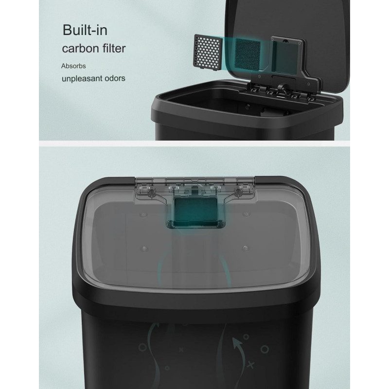 Papperskorg med Pedal och Lock – 50L, Rostfritt Stål, Svart