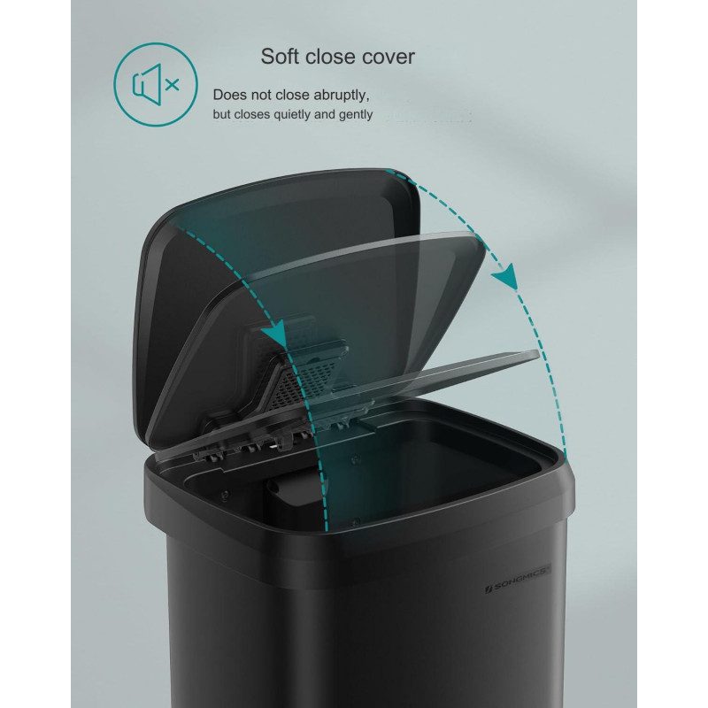 Papperskorg med Pedal och Lock – 50L, Rostfritt Stål, Svart