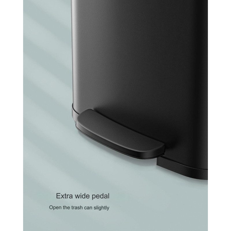 Papperskorg med Pedal och Lock – 50L, Rostfritt Stål, Svart