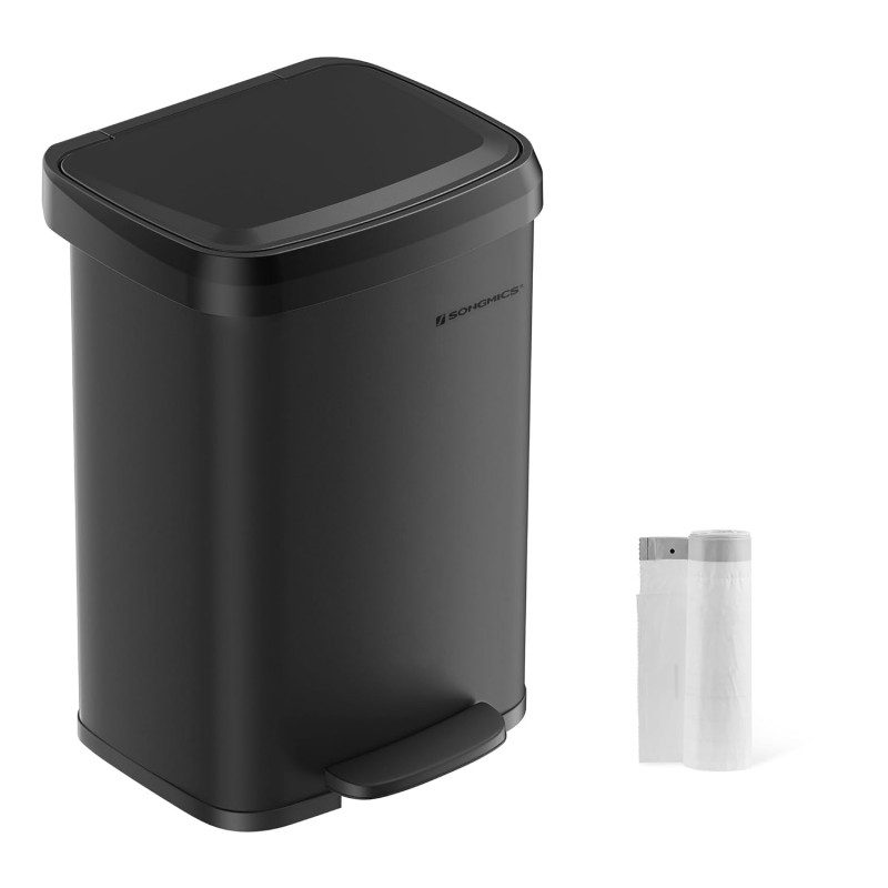 Papperskorg med Pedal och Lock – 50L, Rostfritt Stål, Svart