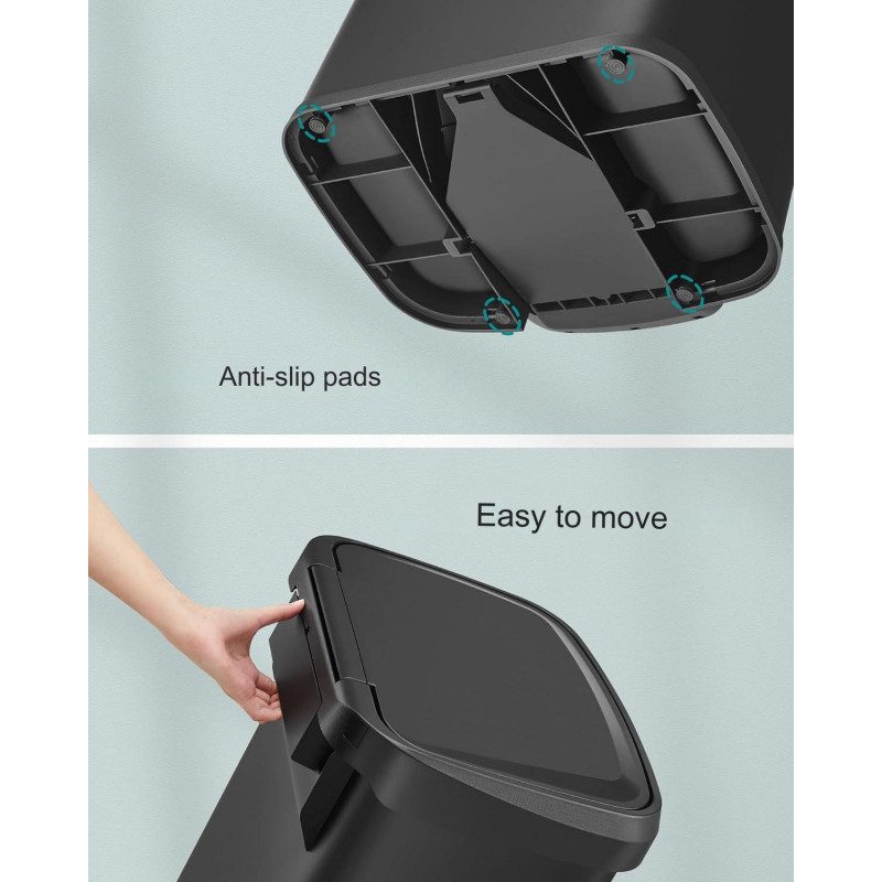 Papperskorg med Pedal och Lock – 50L, Rostfritt Stål, Svart