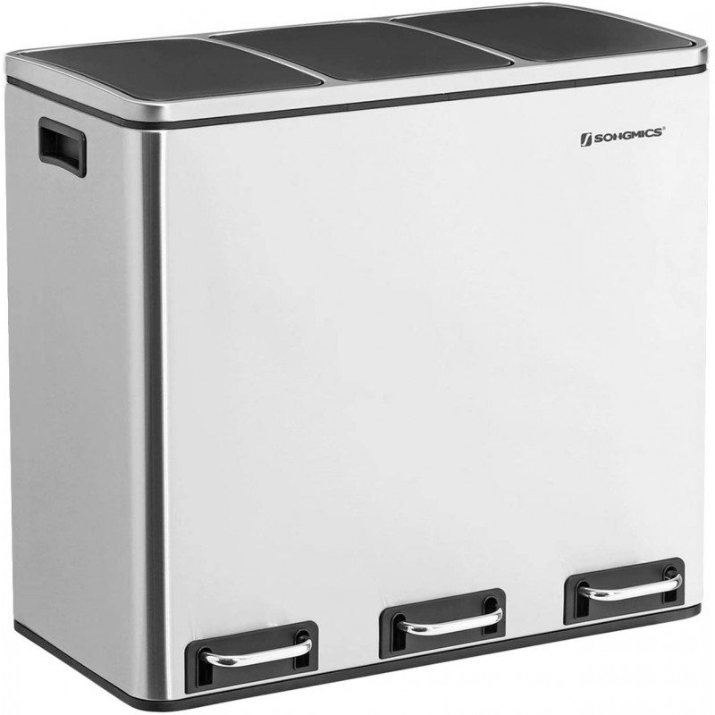 Pedalhink för sortering i rostfritt stål med 3 fack – 54 liter