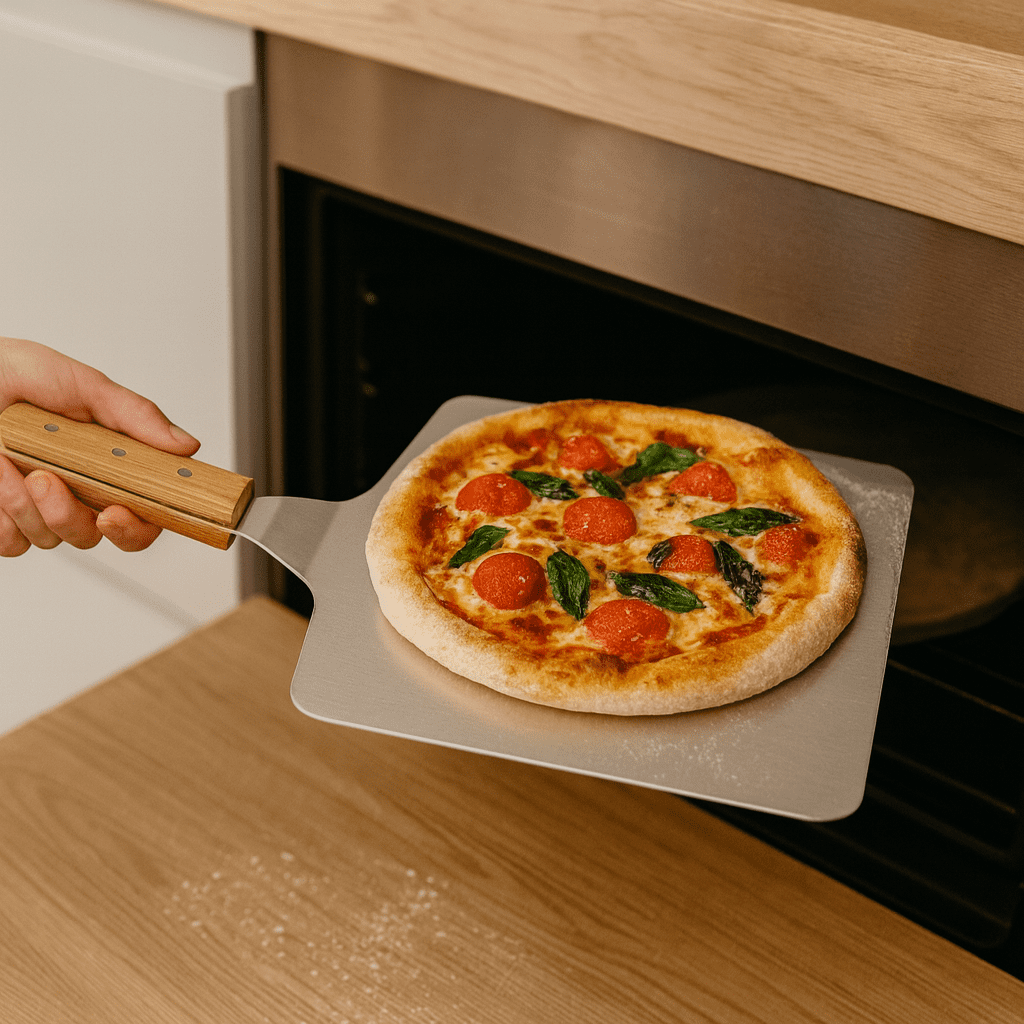 Pizzaspade för ugn och grill 30 × 30 cm – rostfritt stål med träskaft