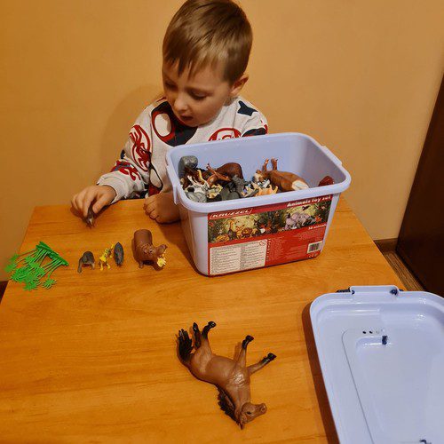 Lekset med 48 djur – realistiska djurfigurer för barn inkl. väska