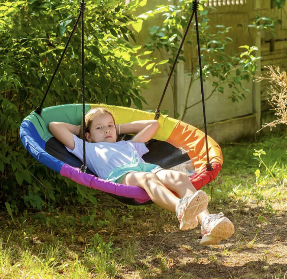 Stor rund gunga Ø110 cm – Stork's Nest-design, för barn & vuxna, upp till 150 kg