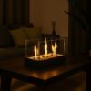 Svart Fristående Biokamin med Glasväggar, 3 Brännare och Dekorstenar – 45 × 30 × 21 cm