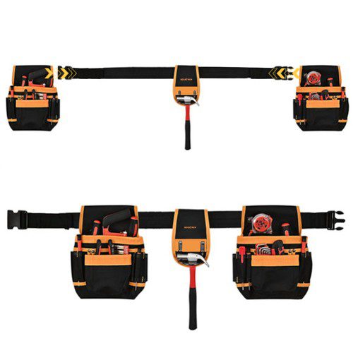 Multifunktionellt verktygsbälte med 22 fickor, lockor och hammarhållare