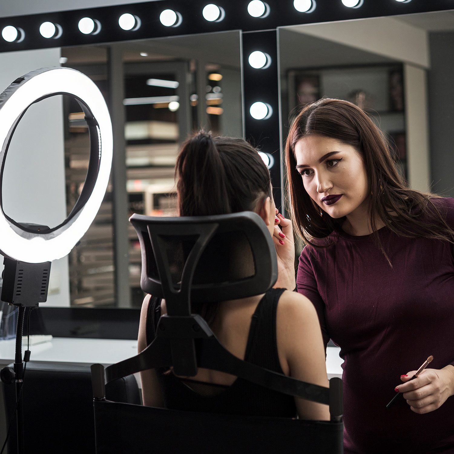 Hopfällbar sminkstol i aluminium med nackstöd