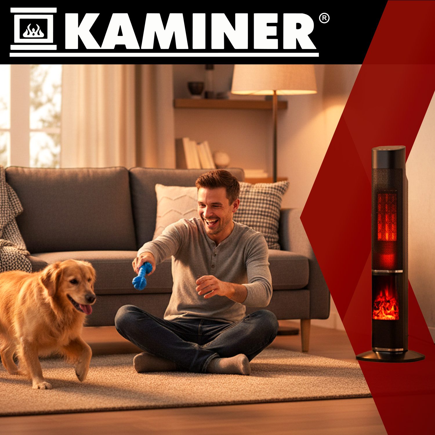 Pelarformad Fläktvärmare 2000W med Realistisk Eldstadseffekt, Termostat och Fjärrkontroll – 77 × 20 × 20 cm