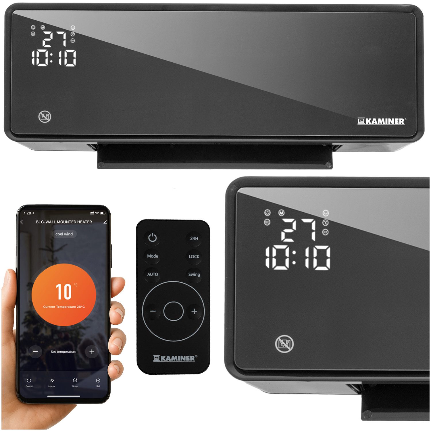 Smart Vägg Luftvärmare 2000W med WiFi, LED-Display, Timer och Fjärrkontroll – 54 × 18,5 × 12,5 cm