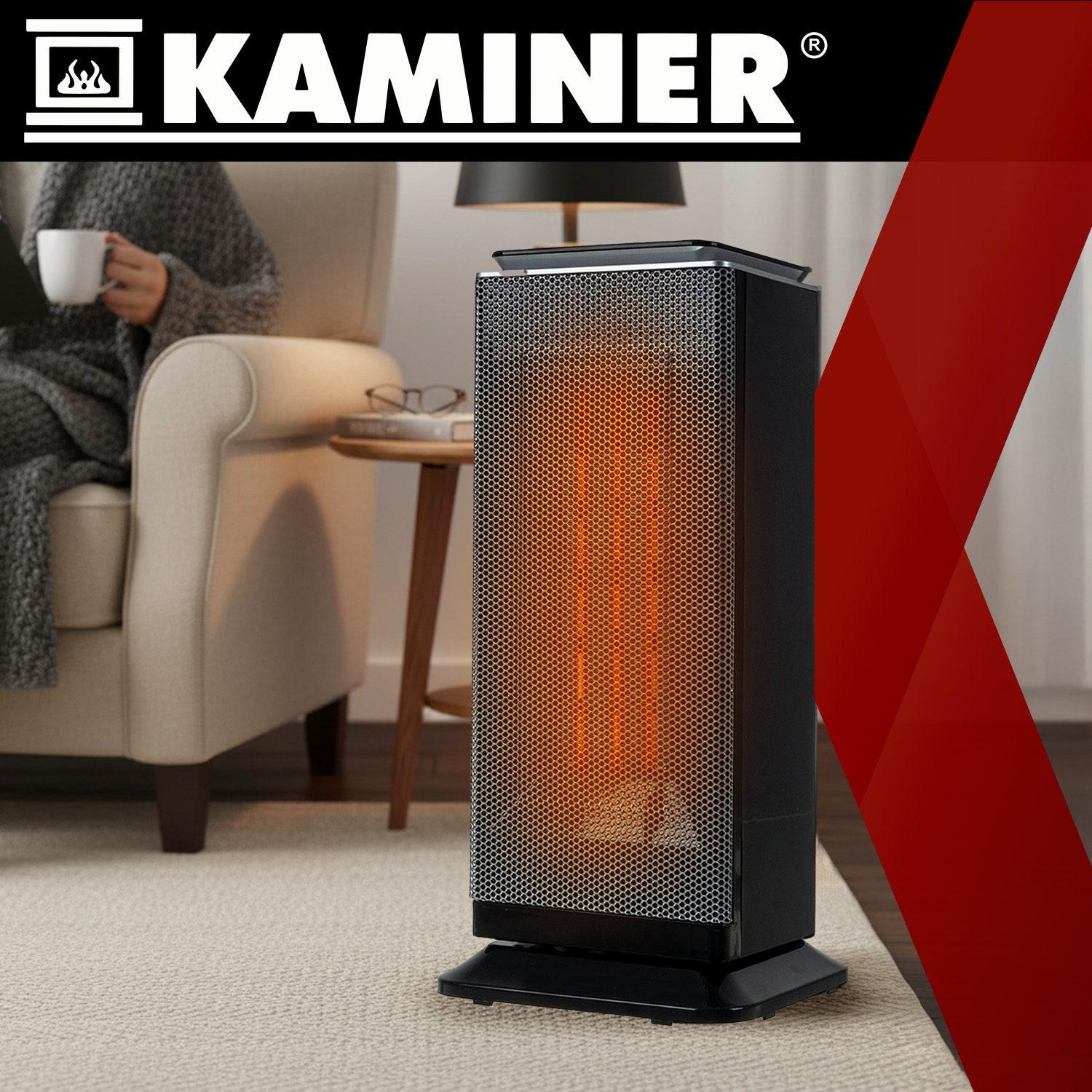 LUMNI 2.0 Keramisk PTC-Värmare 2000W i Svart med Termostat, Timer, Fjärrkontroll & Oscillation – 42 × 19 × 17 cm