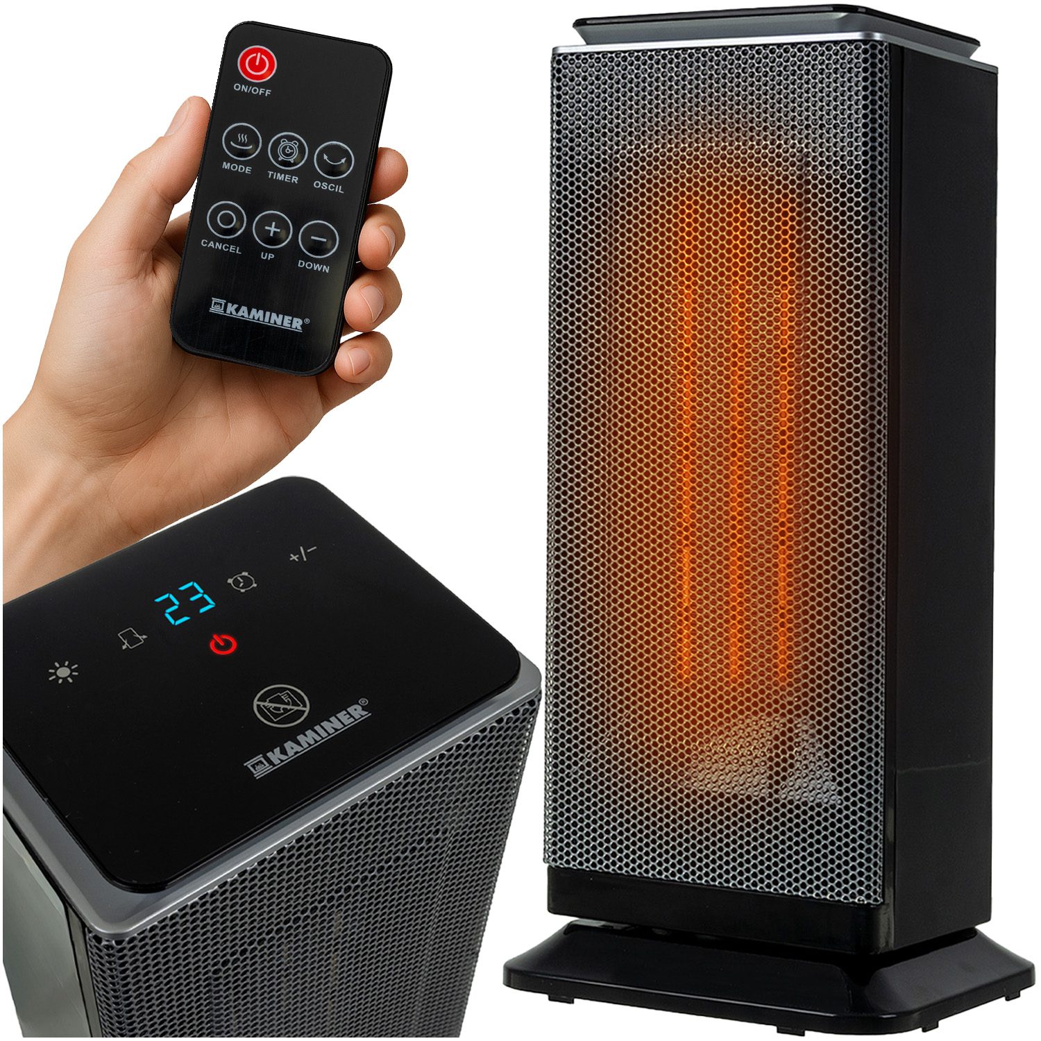 LUMNI 2.0 Keramisk PTC-Värmare 2000W i Svart med Termostat, Timer, Fjärrkontroll & Oscillation – 42 × 19 × 17 cm