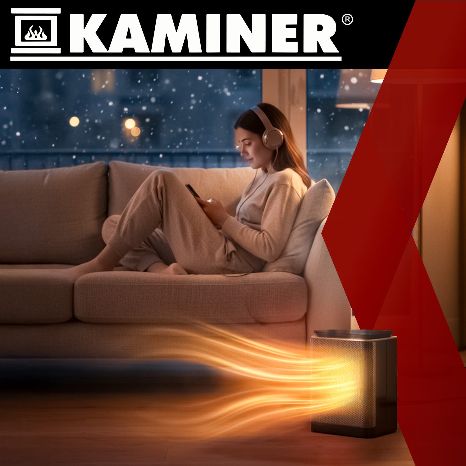 Keramisk kaminvärmare 1500W – LED-display, 10–49 °C termostat & timer, svart