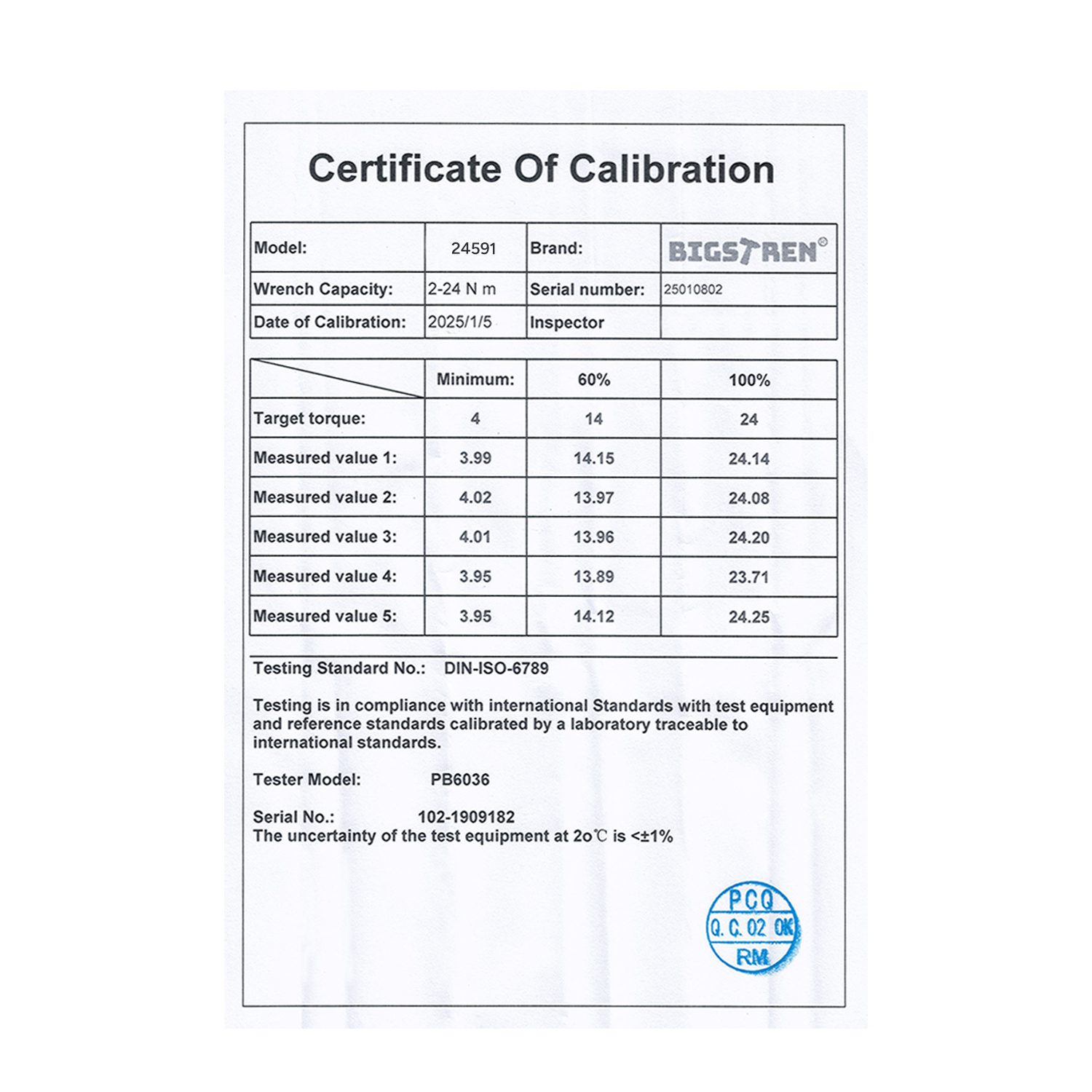 Precis momentnyckel 1/4” – 2–24 Nm, spärrfunktion och certifierad kalibrering