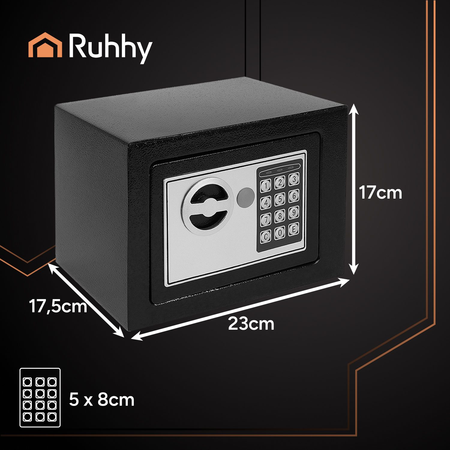 Elektroniskt Säkerhetsskåp i Svart – 23 × 17 × 17,5 cm