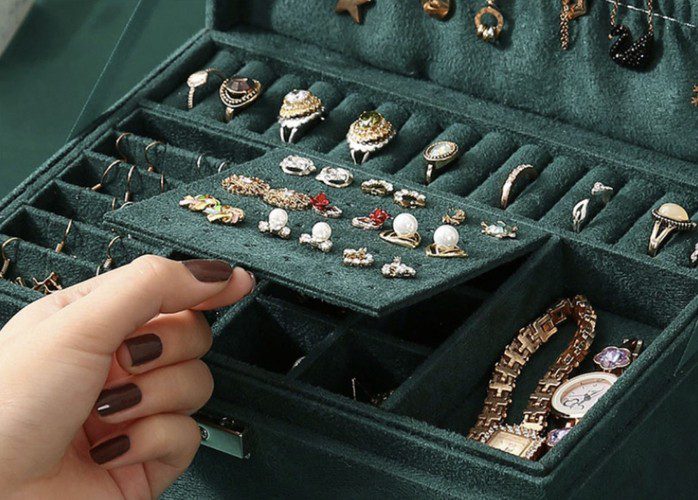 Grönt smyckeskrin – 24,5 × 18 × 11,5 cm