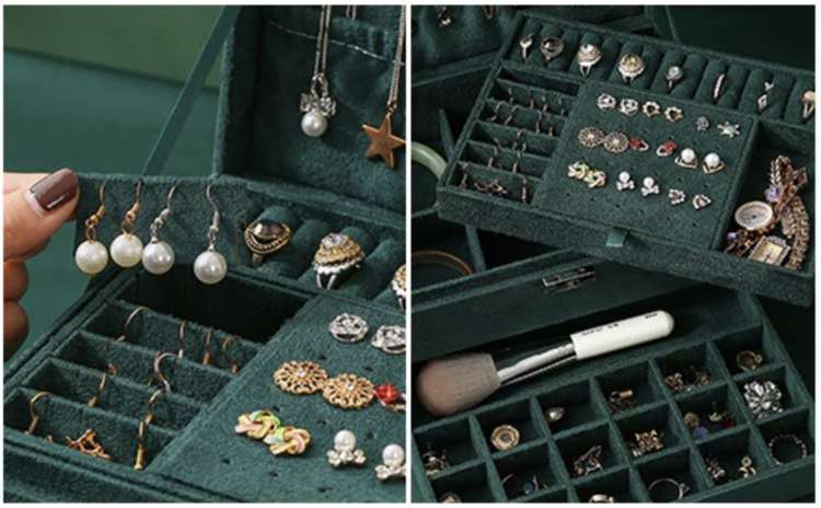 Grönt smyckeskrin – 24,5 × 18 × 11,5 cm