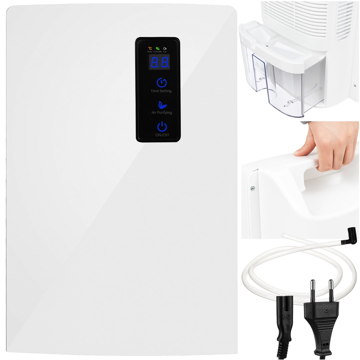 Kompakt 2-i-1 luftavfuktare med tyst drift och avloppsanslutning – 1,8 L kapacitet