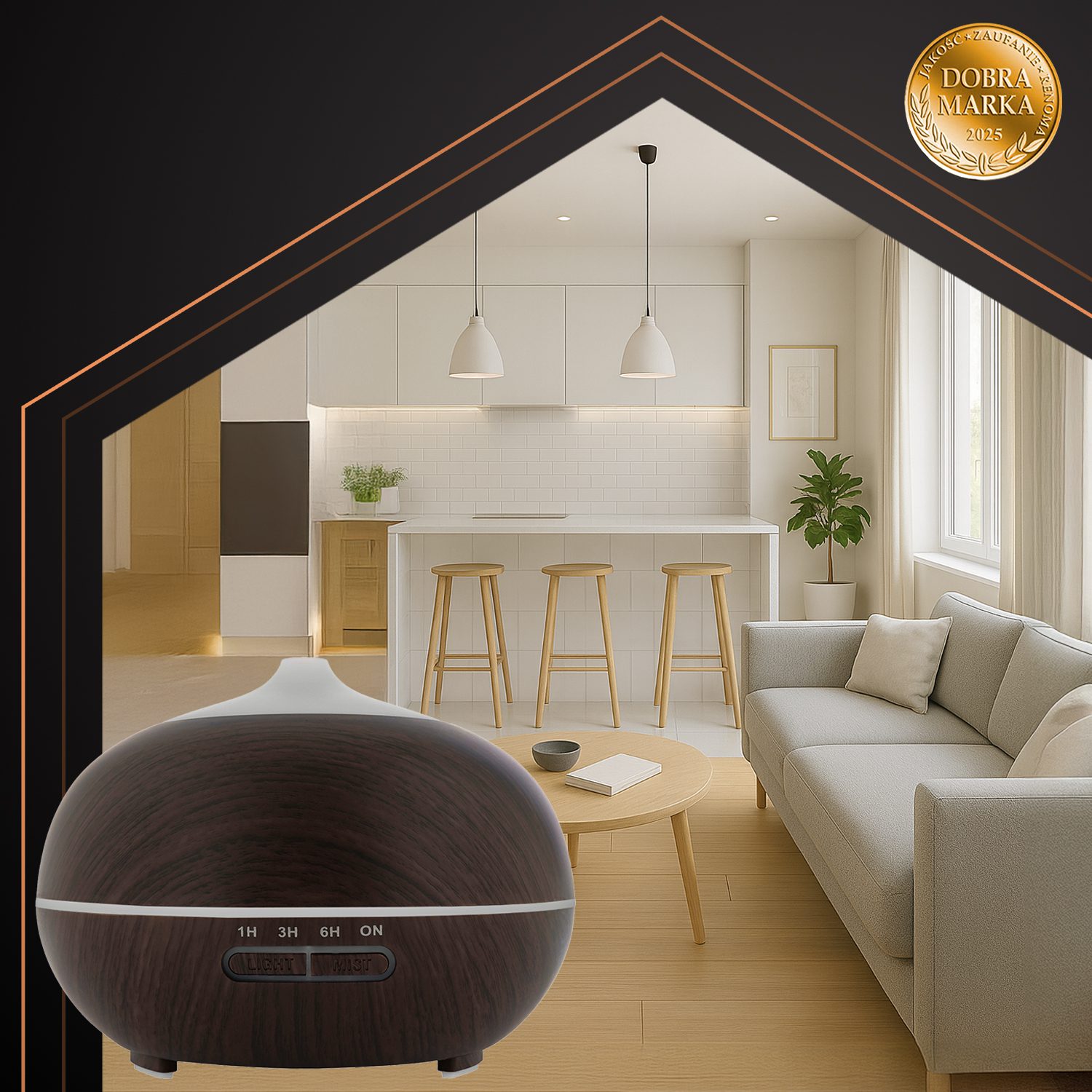 Aroma Luftfuktare LB 300 ml – fjärrkontroll & LED (brun)