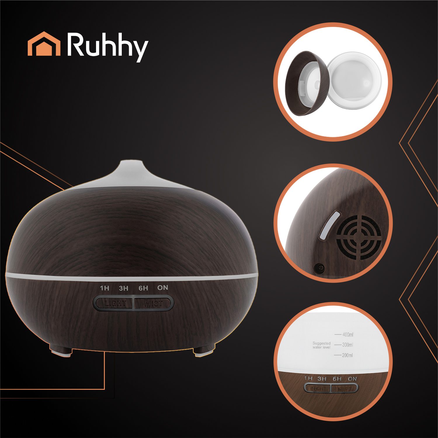 Aroma Luftfuktare LB 300 ml – fjärrkontroll & LED (brun)