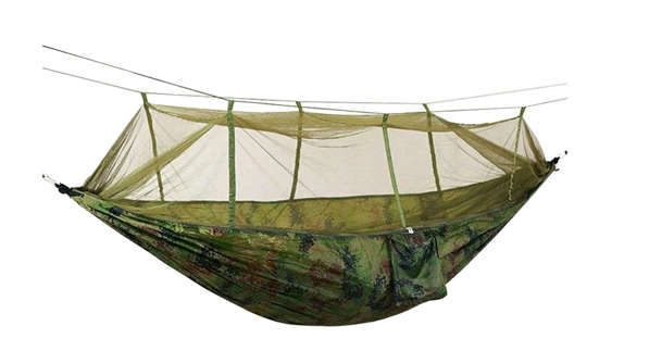 Camouflage hängmatta med integrerat myggnät – perfekt för camping & äventyr
