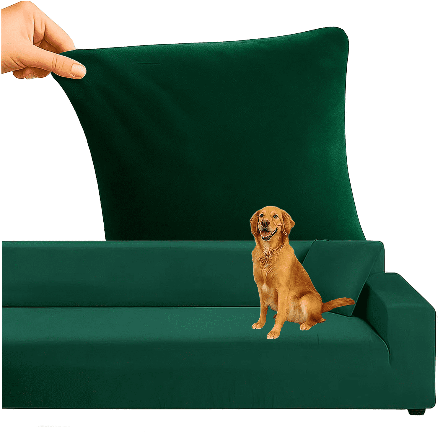 Vattentätt Sofföverdrag i Elastisk Velour – Grön, Passar 145–185 cm