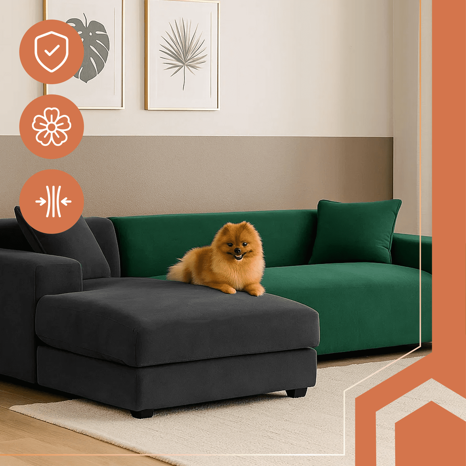 Vattentätt Sofföverdrag i Elastisk Velour – Grön, Passar 145–185 cm