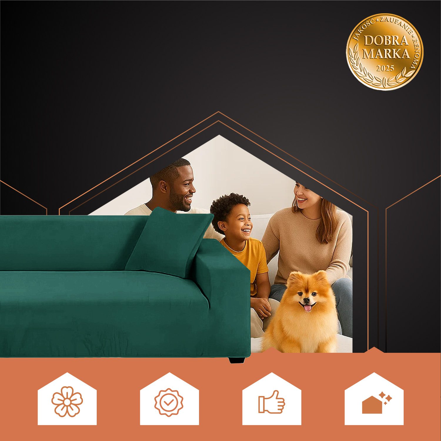 Vattentätt Sofföverdrag i Elastisk Velour – Grön, Passar 145–185 cm