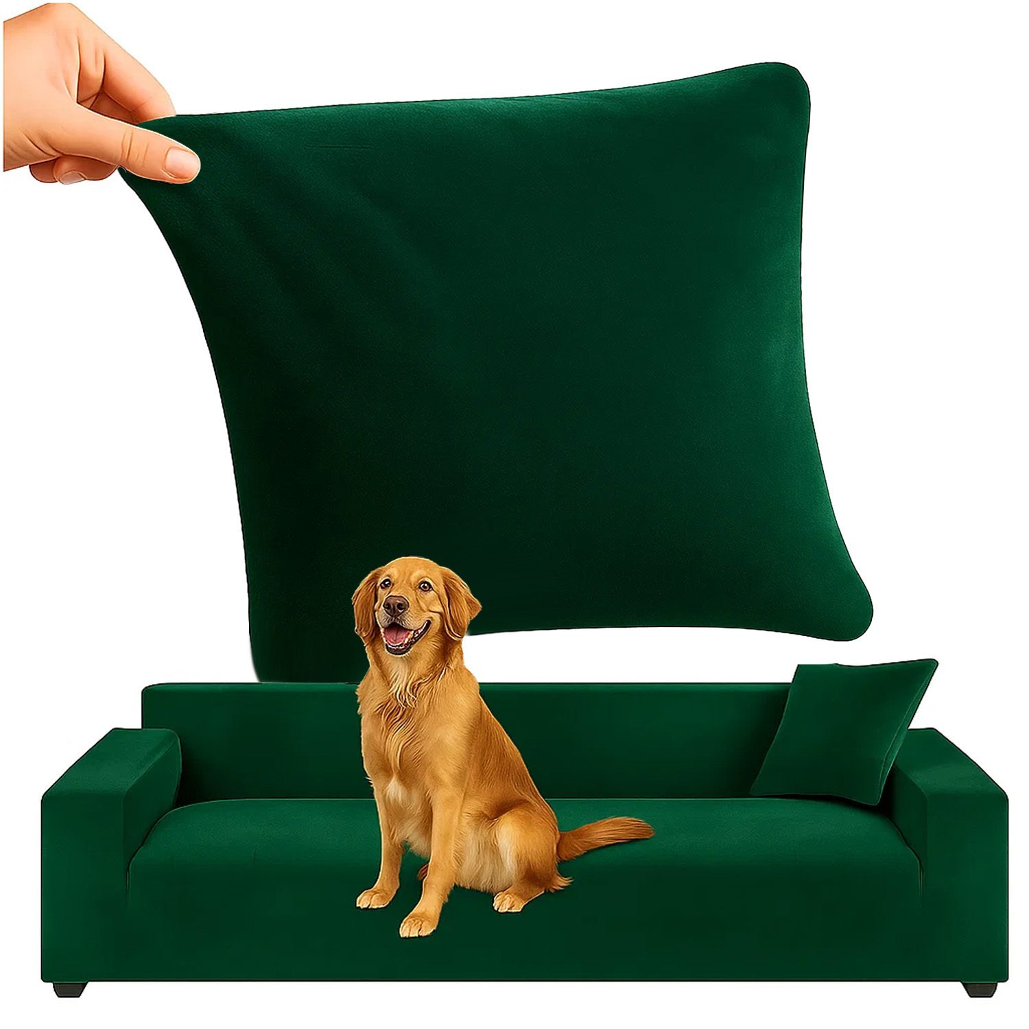 Vattentät Hörnsoffklädsel i Elastisk Velour – Grön, Passar 190–230 cm
