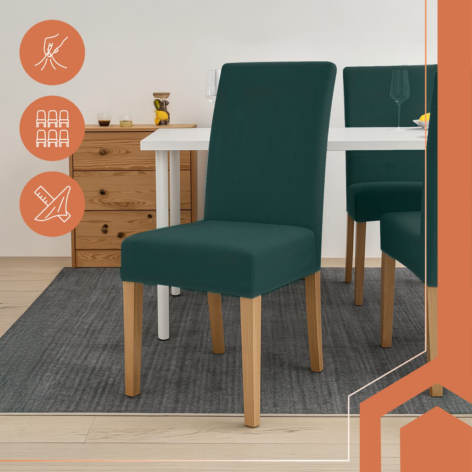 6-pack Sammet Stolsöverdrag – Elastiska, Grön, Passar De Flesta Stolar