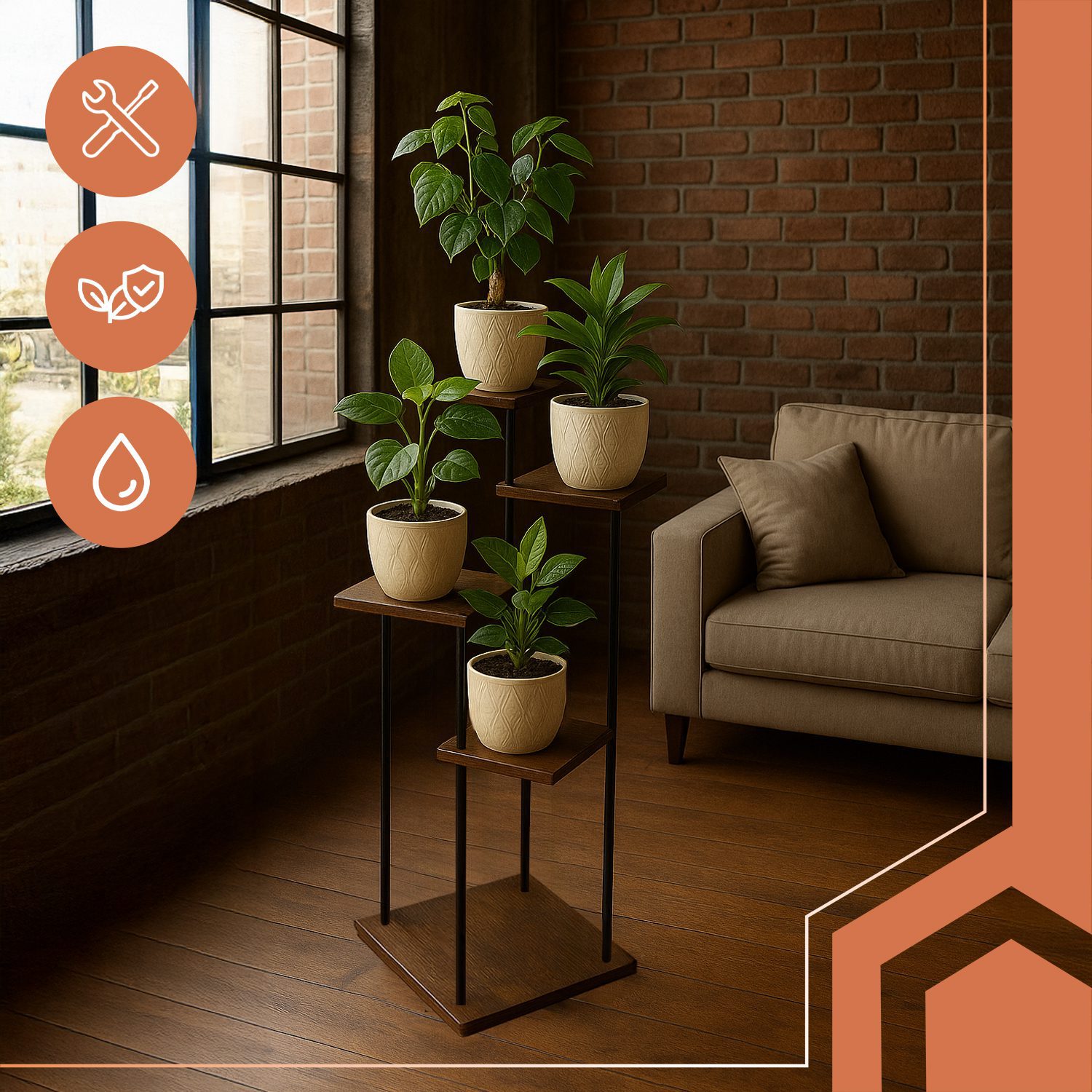 5-vånings Växtställ i Industriell Loftstil – 108 × 30 × 30 cm