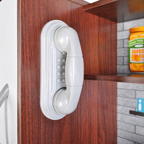 Leksakskök i trä med ljud, ljus och tillbehör – stort barnkök 80 × 24 × 80,5 cm, brun/grå