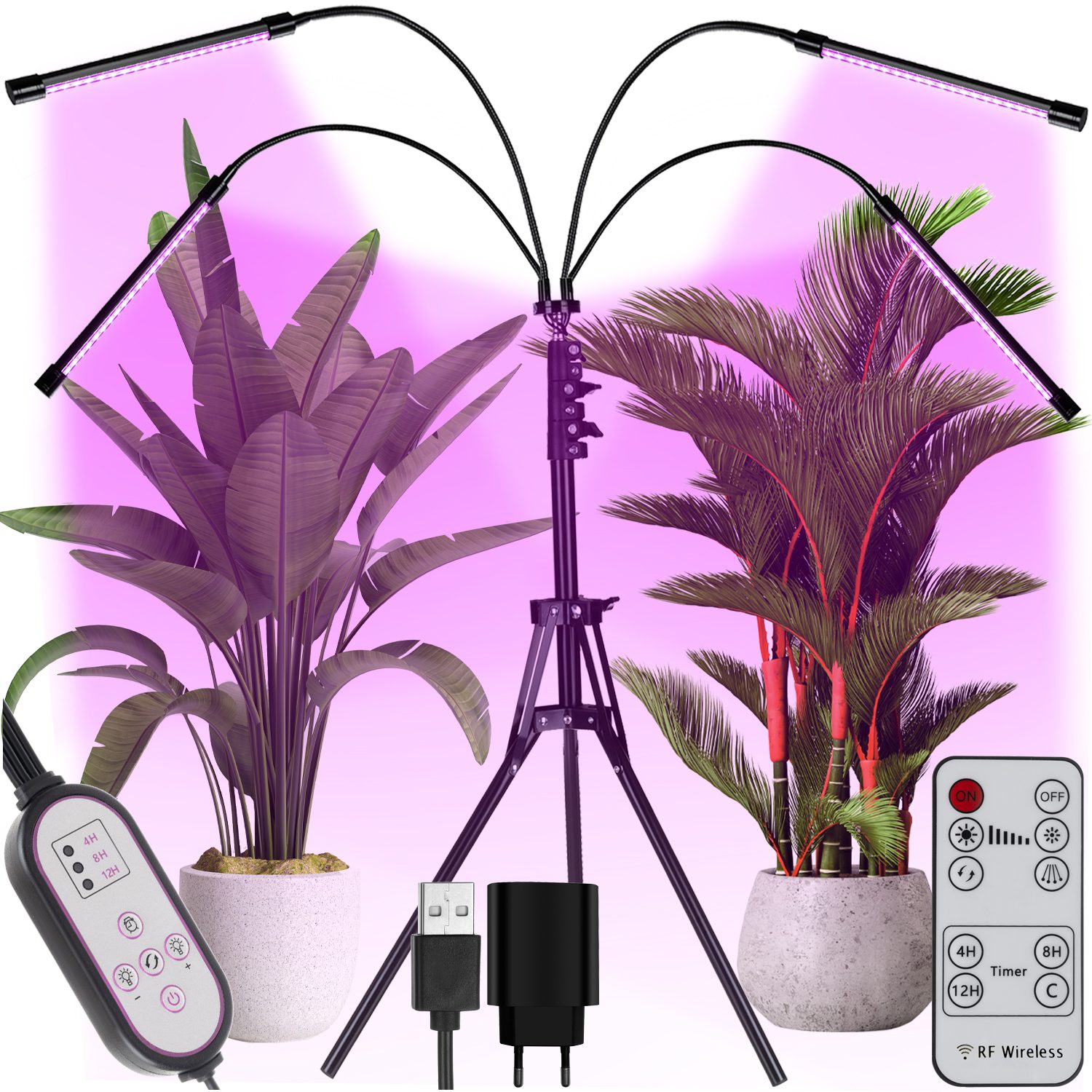 LED växtlampa med stativ – 4 böjbara armar, 20 lampor